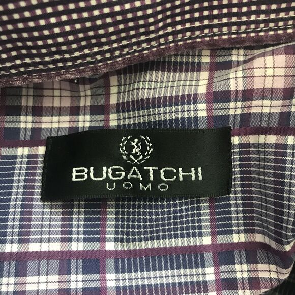 Bugatchi Uomo Shirt Mens Small Purple White Plaid Button Up Long Sleeve Cotton - Picture 5 of 11